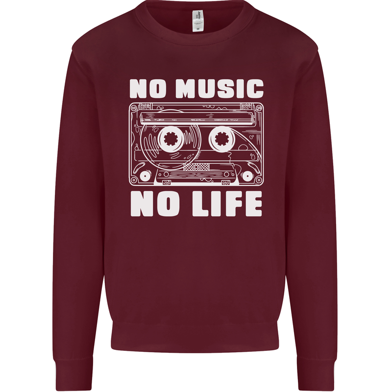 No Music No Life Retro Audio Cassette Mens Sweatshirt Jumper Maroon