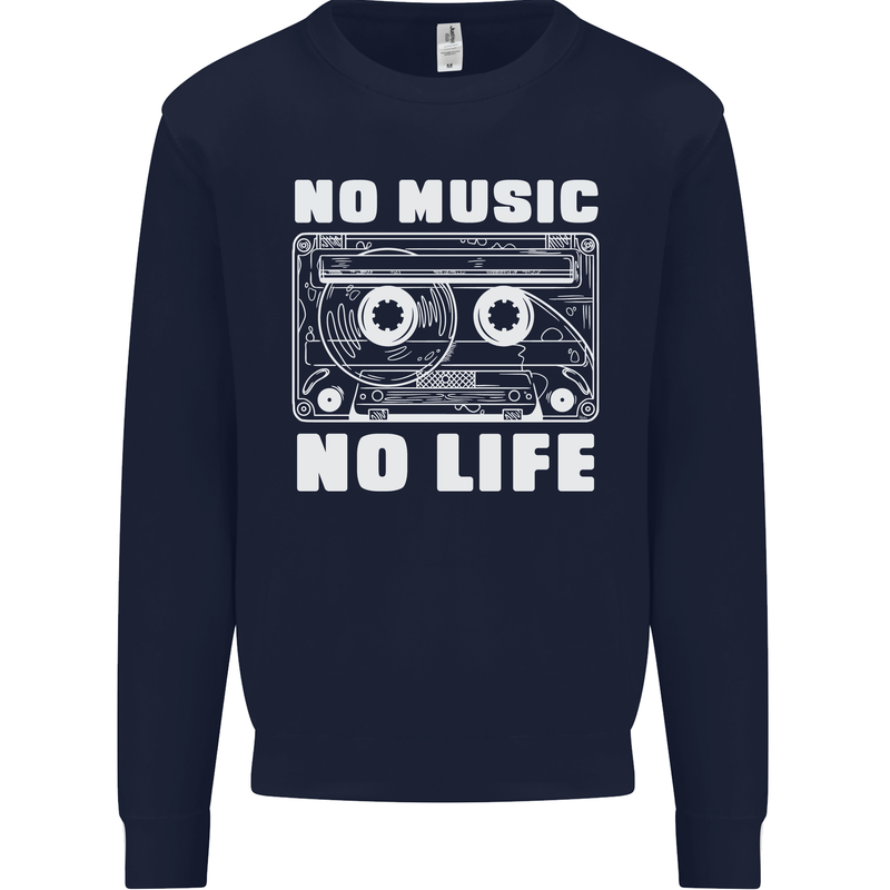 No Music No Life Retro Audio Cassette Mens Sweatshirt Jumper Navy Blue