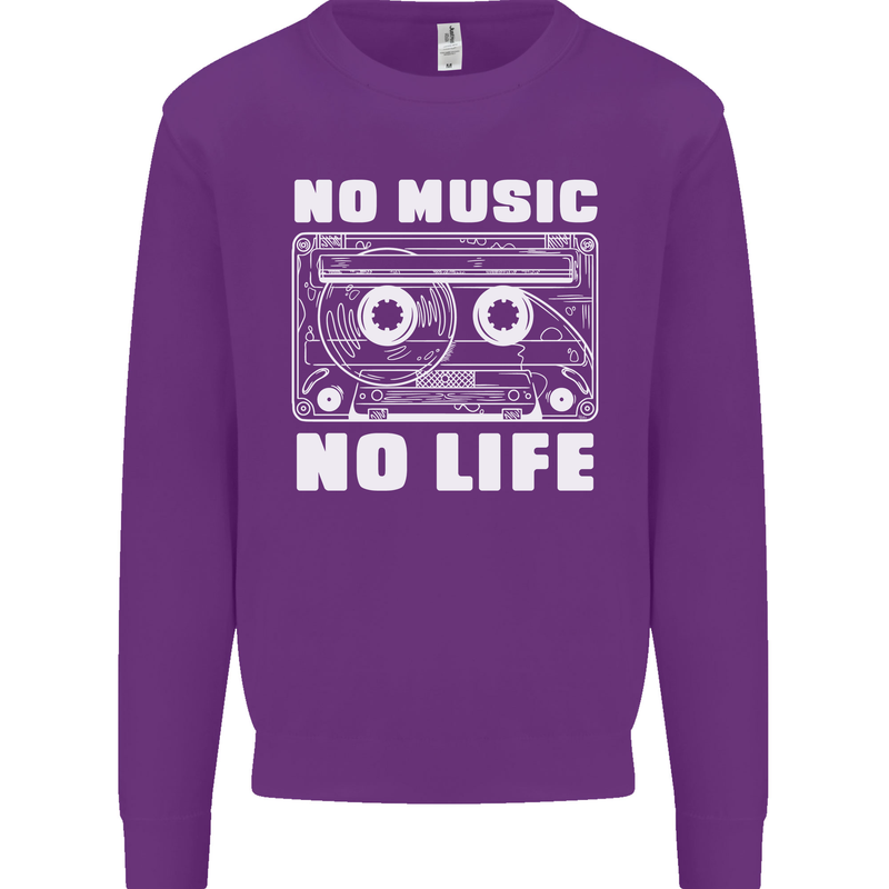 No Music No Life Retro Audio Cassette Mens Sweatshirt Jumper Purple