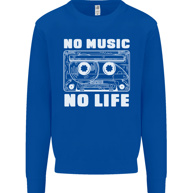 No Music No Life Retro Audio Cassette Mens Sweatshirt Jumper Royal Blue