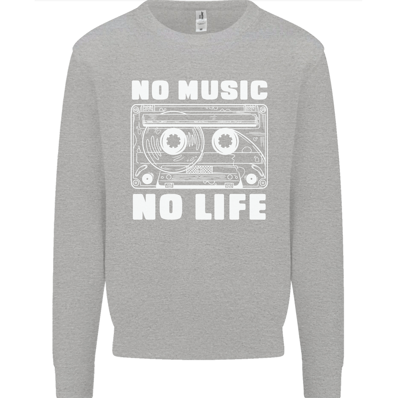 No Music No Life Retro Audio Cassette Mens Sweatshirt Jumper Sports Grey