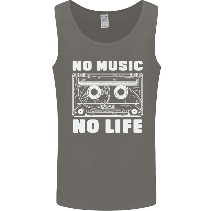 No Music No Life Retro Audio Cassette Mens Vest Tank Top Charcoal