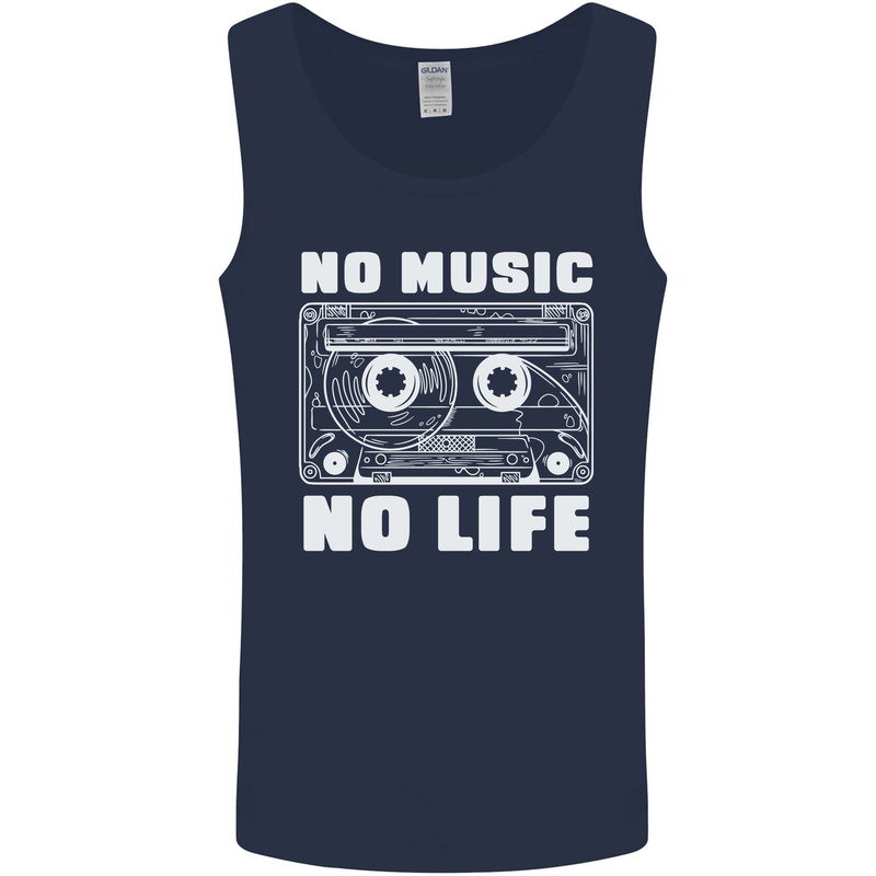 No Music No Life Retro Audio Cassette Mens Vest Tank Top Navy Blue