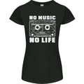 No Music No Life Retro Audio Cassette Womens Petite Cut T-Shirt Black