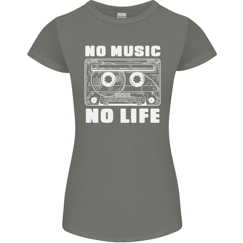 No Music No Life Retro Audio Cassette Womens Petite Cut T-Shirt Charcoal