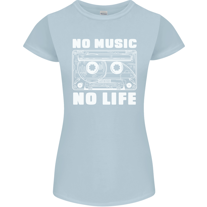 No Music No Life Retro Audio Cassette Womens Petite Cut T-Shirt Light Blue