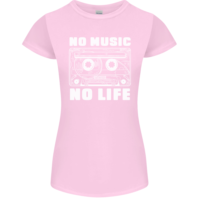 No Music No Life Retro Audio Cassette Womens Petite Cut T-Shirt Light Pink