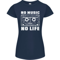 No Music No Life Retro Audio Cassette Womens Petite Cut T-Shirt Navy Blue