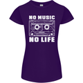 No Music No Life Retro Audio Cassette Womens Petite Cut T-Shirt Purple