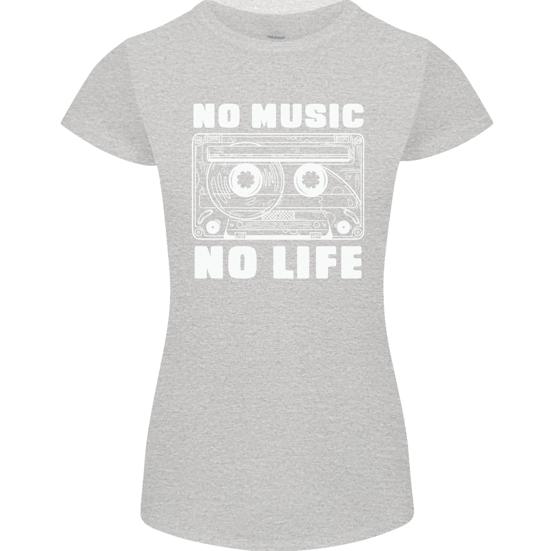 No Music No Life Retro Audio Cassette Womens Petite Cut T-Shirt Sports Grey