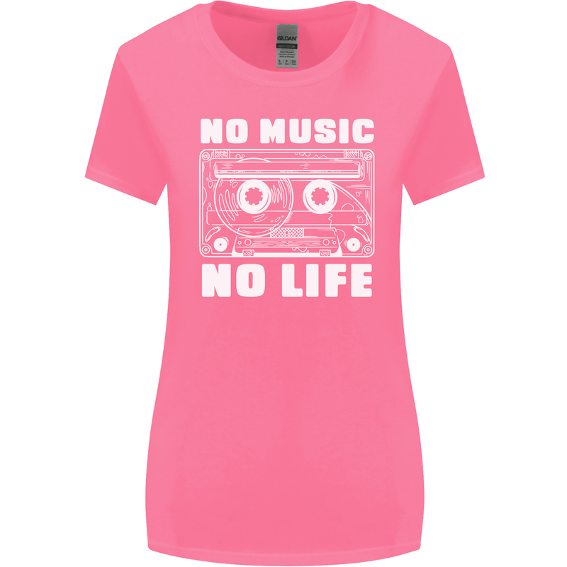 No Music No Life Retro Audio Cassette Womens Wider Cut T-Shirt Azalea