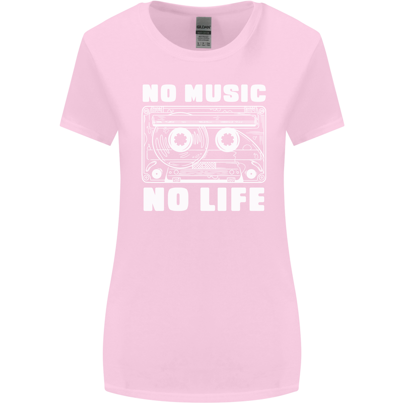 No Music No Life Retro Audio Cassette Womens Wider Cut T-Shirt Light Pink