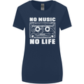 No Music No Life Retro Audio Cassette Womens Wider Cut T-Shirt Navy Blue