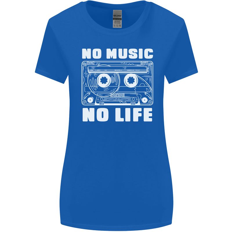 No Music No Life Retro Audio Cassette Womens Wider Cut T-Shirt Royal Blue