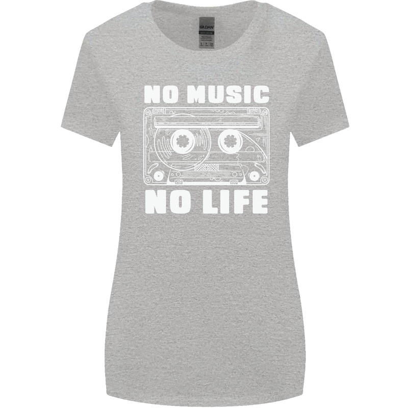 No Music No Life Retro Audio Cassette Womens Wider Cut T-Shirt Sports Grey