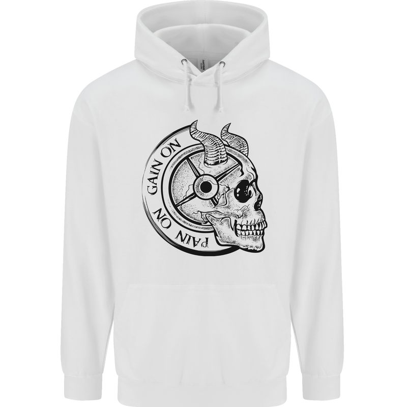 No Pain No Gain Devil Skull Gym Training Childrens Kids Hoodie White