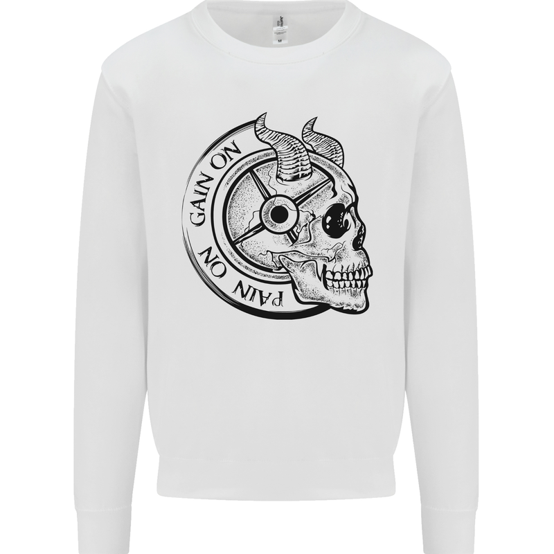 No Pain No Gain Devil Skull Gym Training Mens Sweatshirt Jumper White