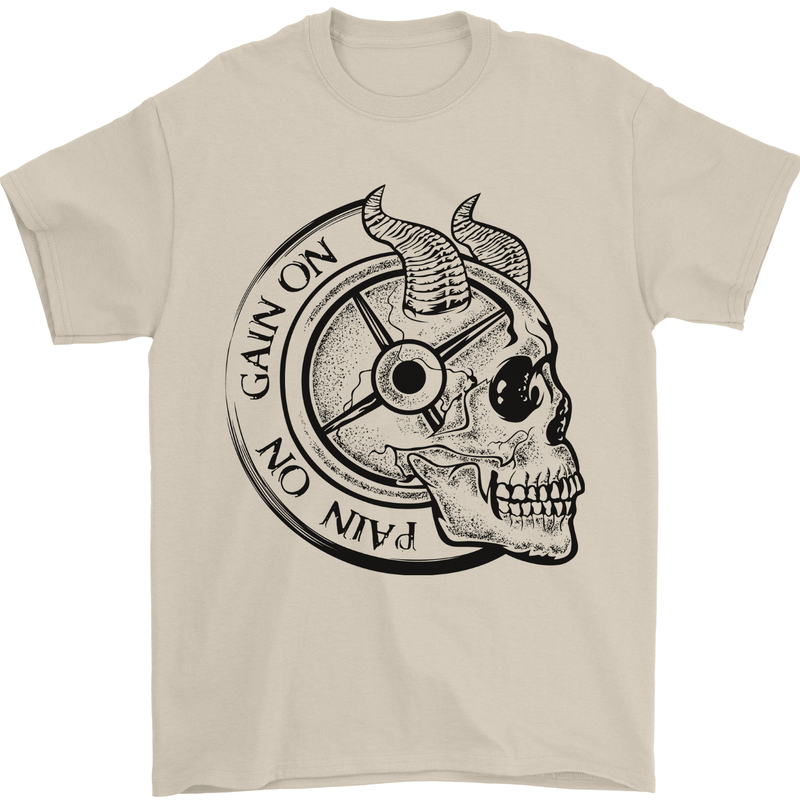 No Pain No Gain Devil Skull Gym Training Mens T-Shirt 100% Cotton Sand
