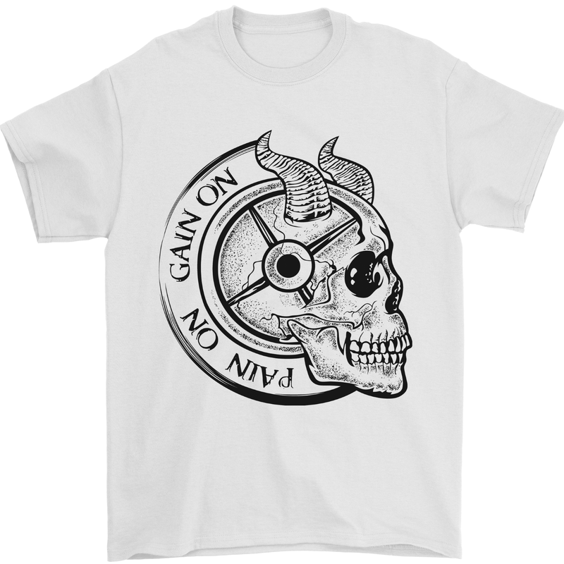 No Pain No Gain Devil Skull Gym Training Mens T-Shirt 100% Cotton White