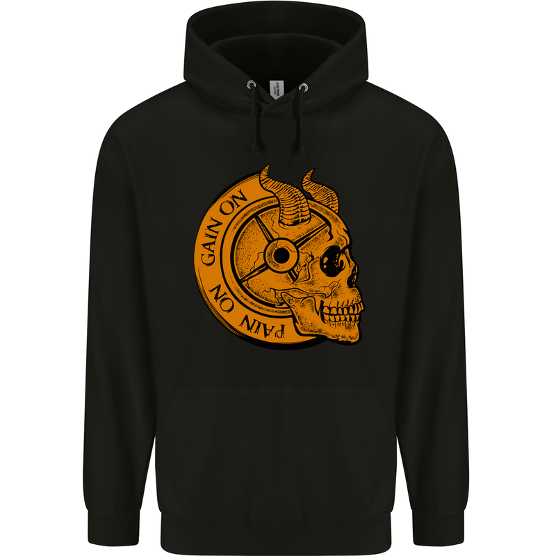 No Pain No Gain Devil Skull Training Gym Mens 80% Cotton Hoodie Black