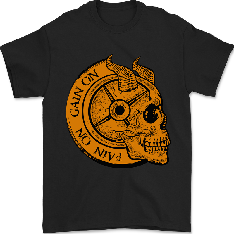 No Pain No Gain Devil Skull Training Gym Mens T-Shirt 100% Cotton Black