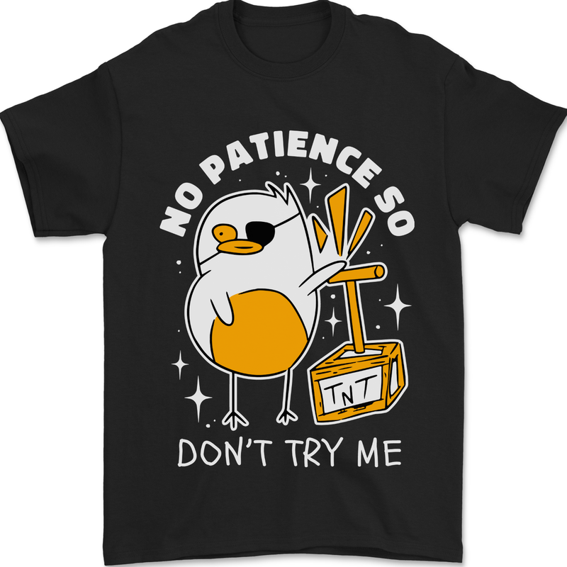 No Patience Anger Management Bird Funny Mens T-Shirt 100% Cotton Black