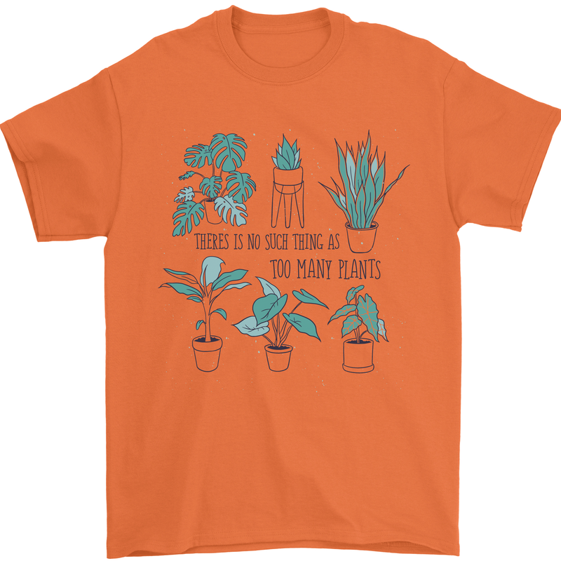No Such Thing as Too Many Plants Funny Mens T-Shirt 100% Cotton Orange