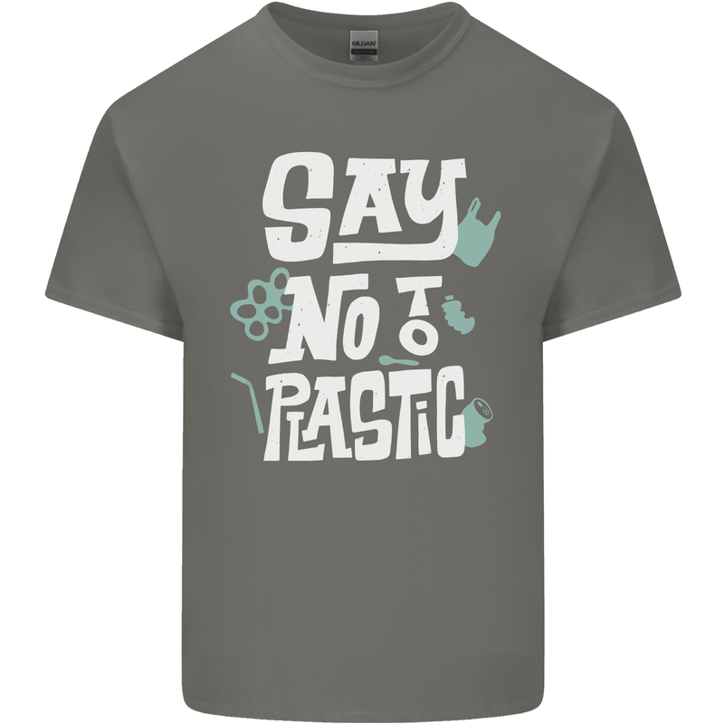 No To Plastic Climate Change Pollution Mens Cotton T-Shirt Tee Top Charcoal