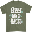 No To Plastic Climate Change Pollution Mens T-Shirt 100% Cotton Military Green