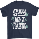 No To Plastic Climate Change Pollution Mens T-Shirt 100% Cotton Navy Blue