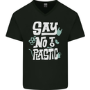 No To Plastic Climate Change Pollution Mens V-Neck Cotton T-Shirt Black
