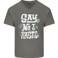 No To Plastic Climate Change Pollution Mens V-Neck Cotton T-Shirt Charcoal