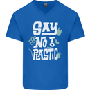 No To Plastic Climate Change Pollution Mens V-Neck Cotton T-Shirt Royal Blue