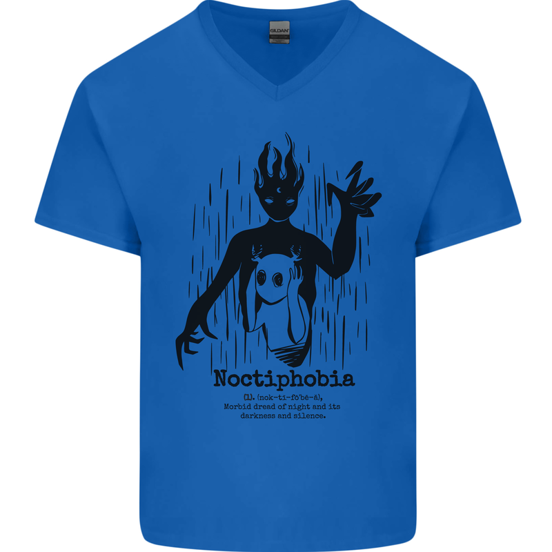 Noctiphobia Phobia of Night Halloween Mens V-Neck Cotton T-Shirt Royal Blue