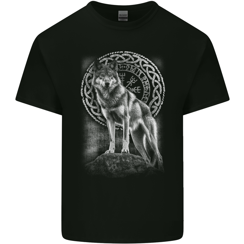 Nordic Wolf Viking Mens Cotton T-Shirt Tee Top Black