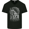 Nordic Wolf Viking Mens V-Neck Cotton T-Shirt Black
