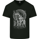 Nordic Wolf Viking Mens V-Neck Cotton T-Shirt Black
