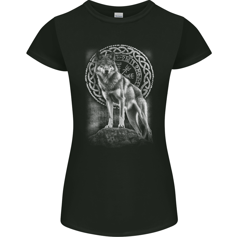 Nordic Wolf Viking Womens Petite Cut T-Shirt Black