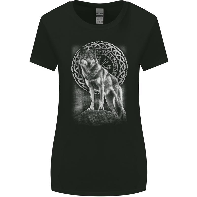 Nordic Wolf Viking Womens Wider Cut T-Shirt Black
