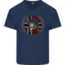 Norway Bodybuilding Flag Gym Training Spartan Mens V-Neck Cotton T-Shirt Navy Blue