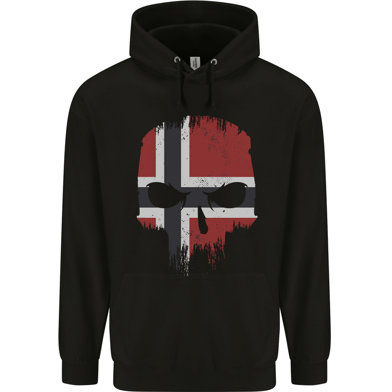 Norway Skull Flag Gym Bodybuilding Biker Childrens Kids Hoodie Black