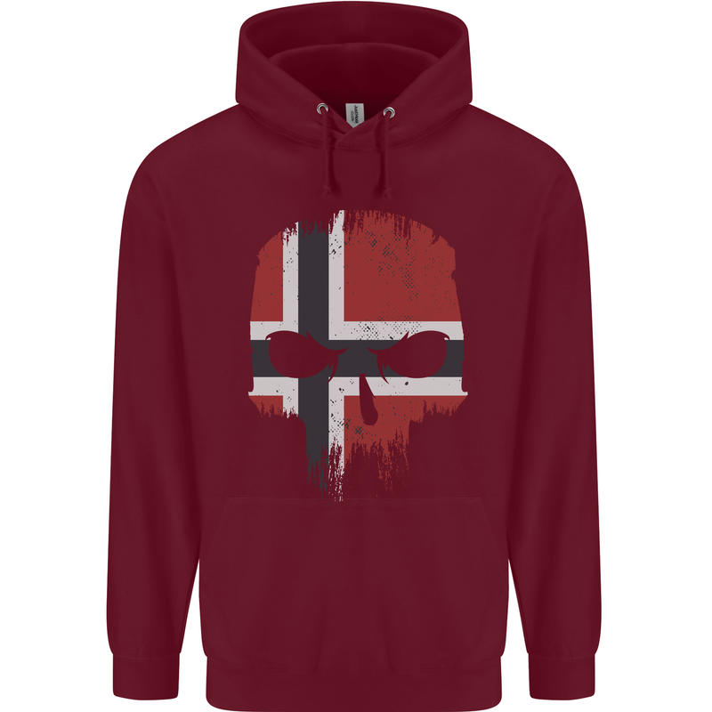 Norway Skull Flag Gym Bodybuilding Biker Childrens Kids Hoodie Maroon