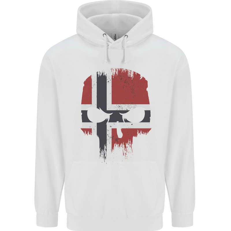 Norway Skull Flag Gym Bodybuilding Biker Childrens Kids Hoodie White