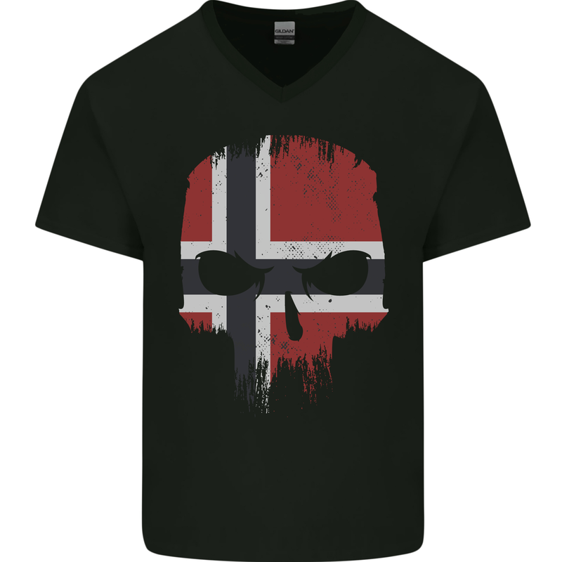 Norway Skull Flag Gym Bodybuilding Biker Mens V-Neck Cotton T-Shirt Black