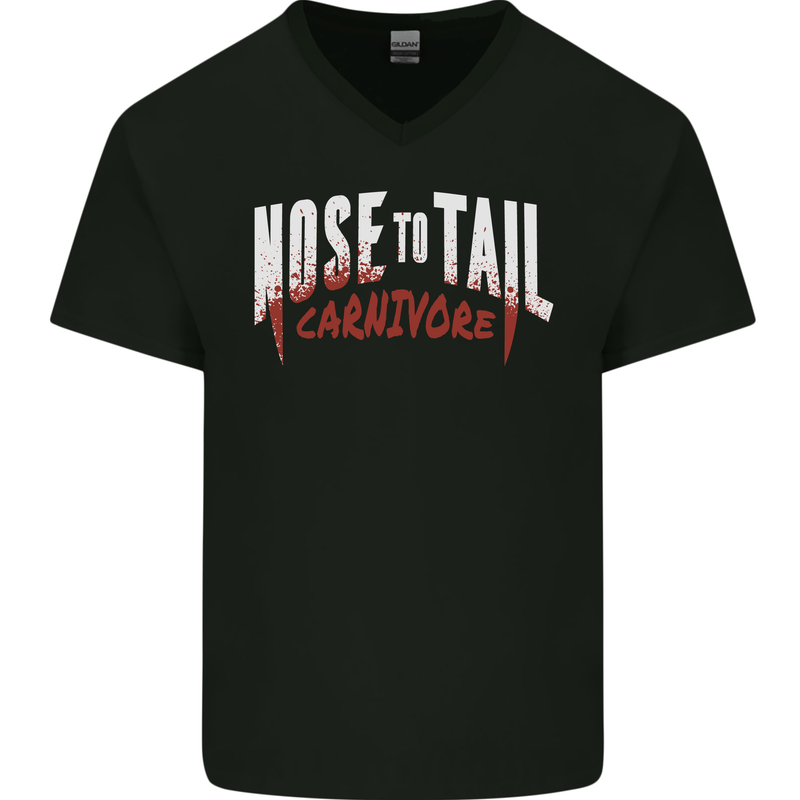 Nose to Tail Carnivore Meat Eater BBQ Mens V-Neck Cotton T-Shirt Black