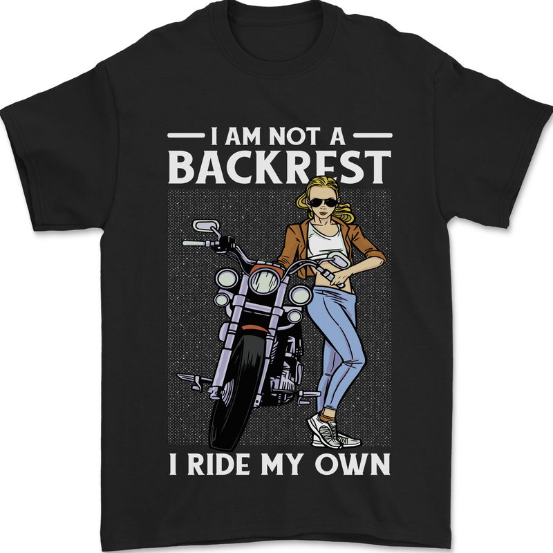 a black t - shirt with an image of a woman on a motorcycle