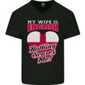 Nothing Scares Me My Wife is English England Mens V-Neck Cotton T-Shirt Black