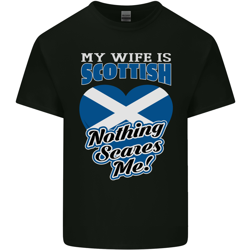 Nothing Scares Me My Wife is Scottish Scotland Kids T-Shirt Childrens Black