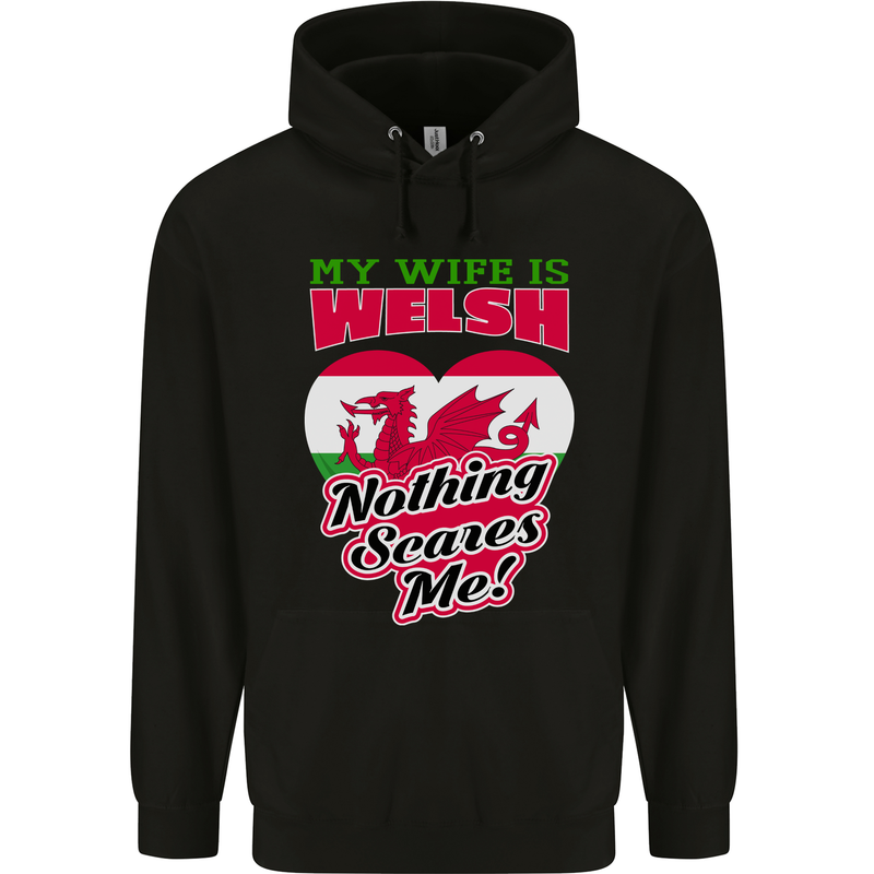 Nothing Scares Me My Wife is Welsh Wales Childrens Kids Hoodie Black