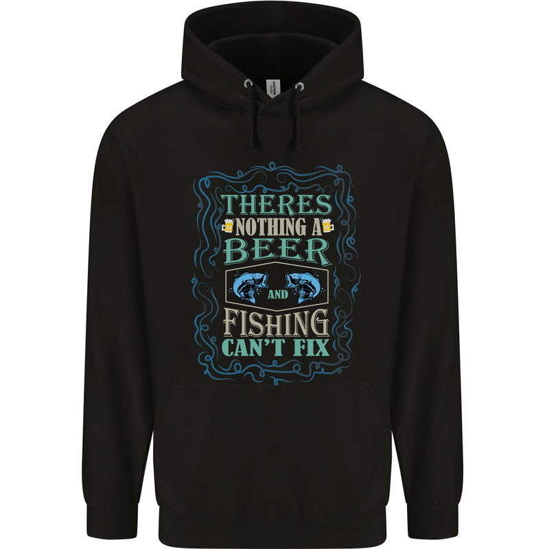 Nothing a Beer & Fishing Cant Fix Funny Mens 80% Cotton Hoodie Black
